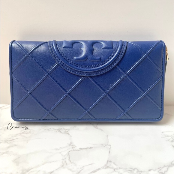 ❌SOLD❌ New Tory Burch Fleming Soft Continental Wallet Blue - Picture 3 of 11